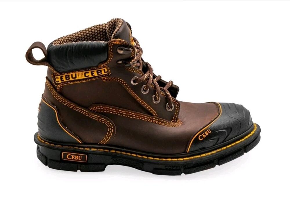 CEBU BORCE SHA CAFE Soft Toe Brown Leather Work Boots Size 6.5